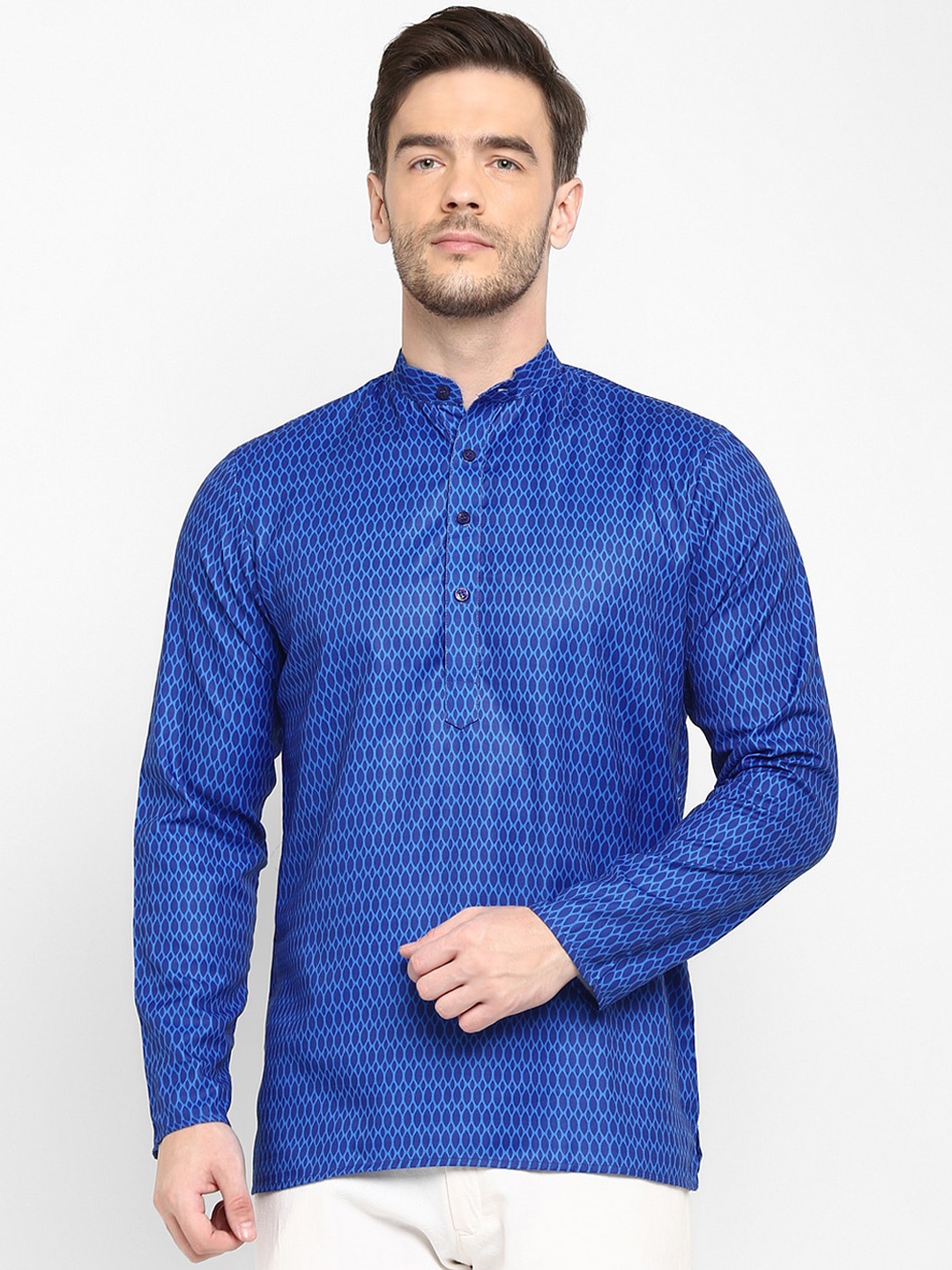 

Hangup Men Blue Geometric Printed Kurta
