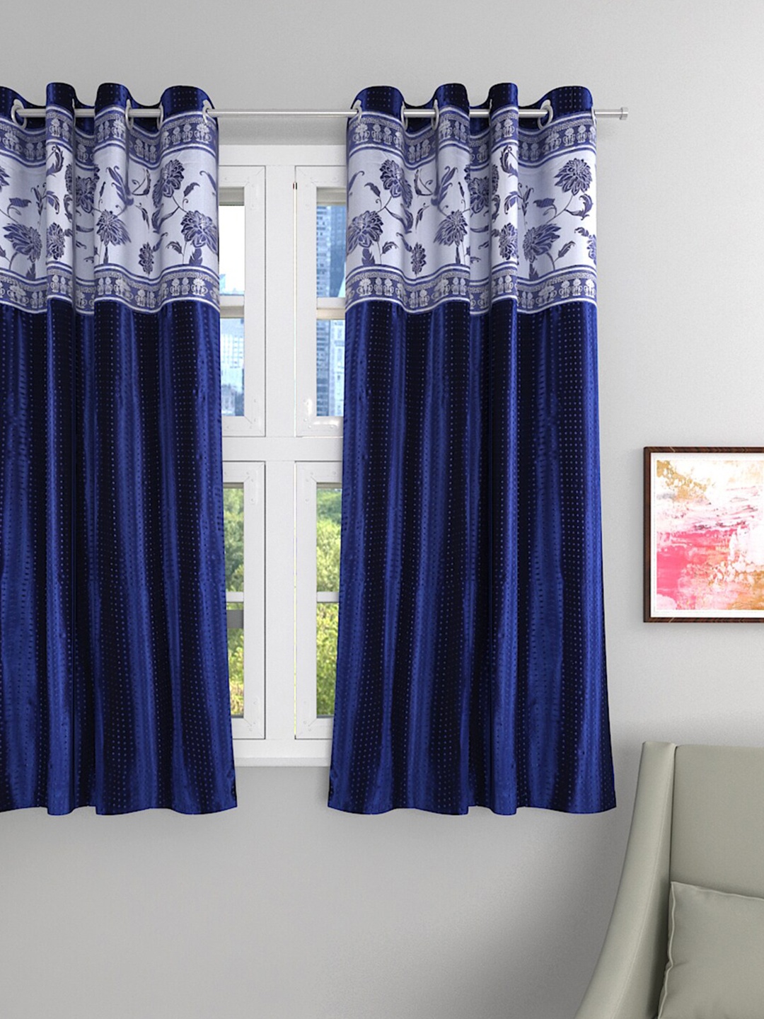 

ROMEE Blue & White Single Room Darkening Window Curtain