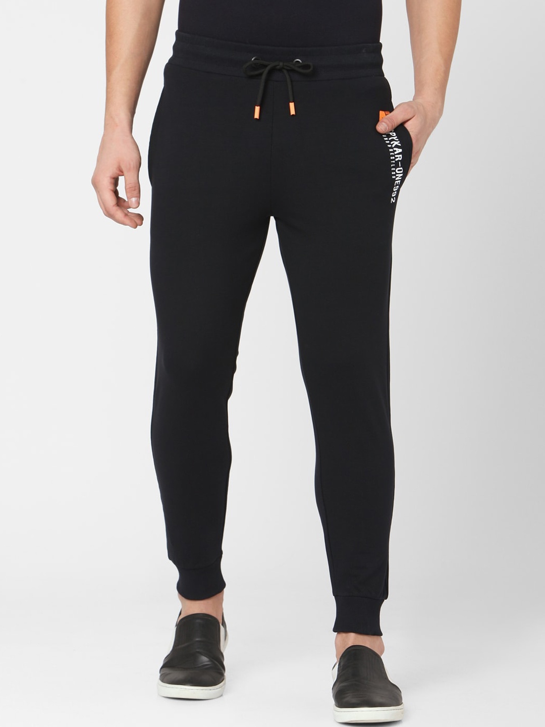 

SPYKAR Men Cotton Slim Fit Knit Track Pant, Black
