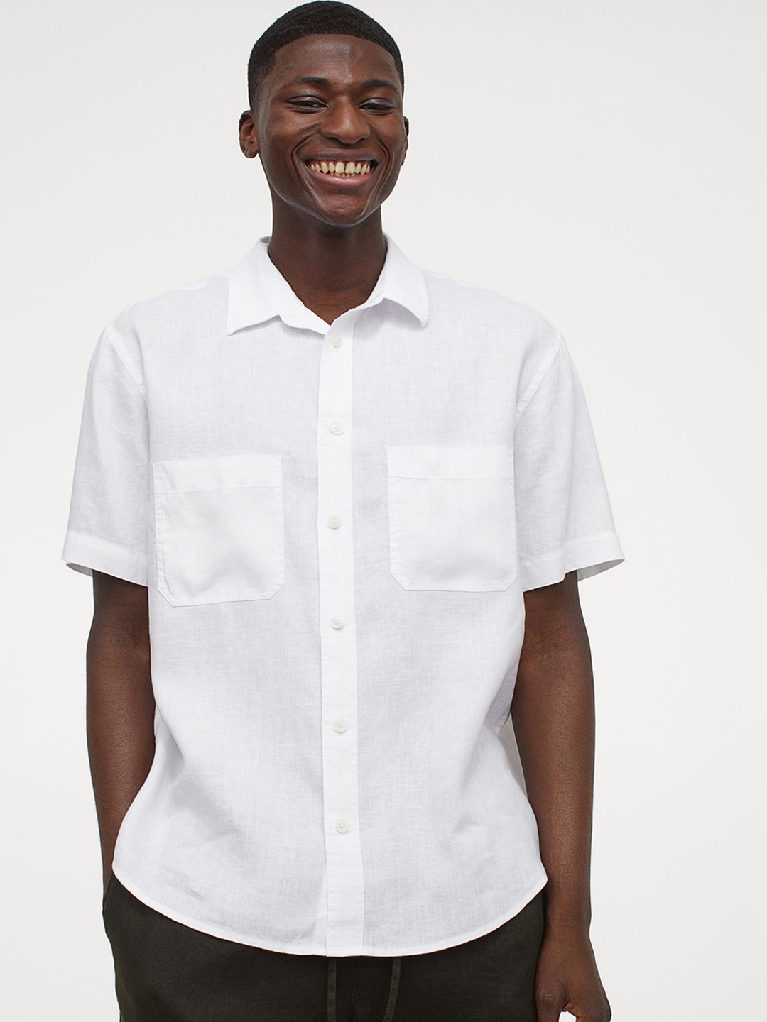 

H&M Men White Solid Relaxed Fit Linen Shirt