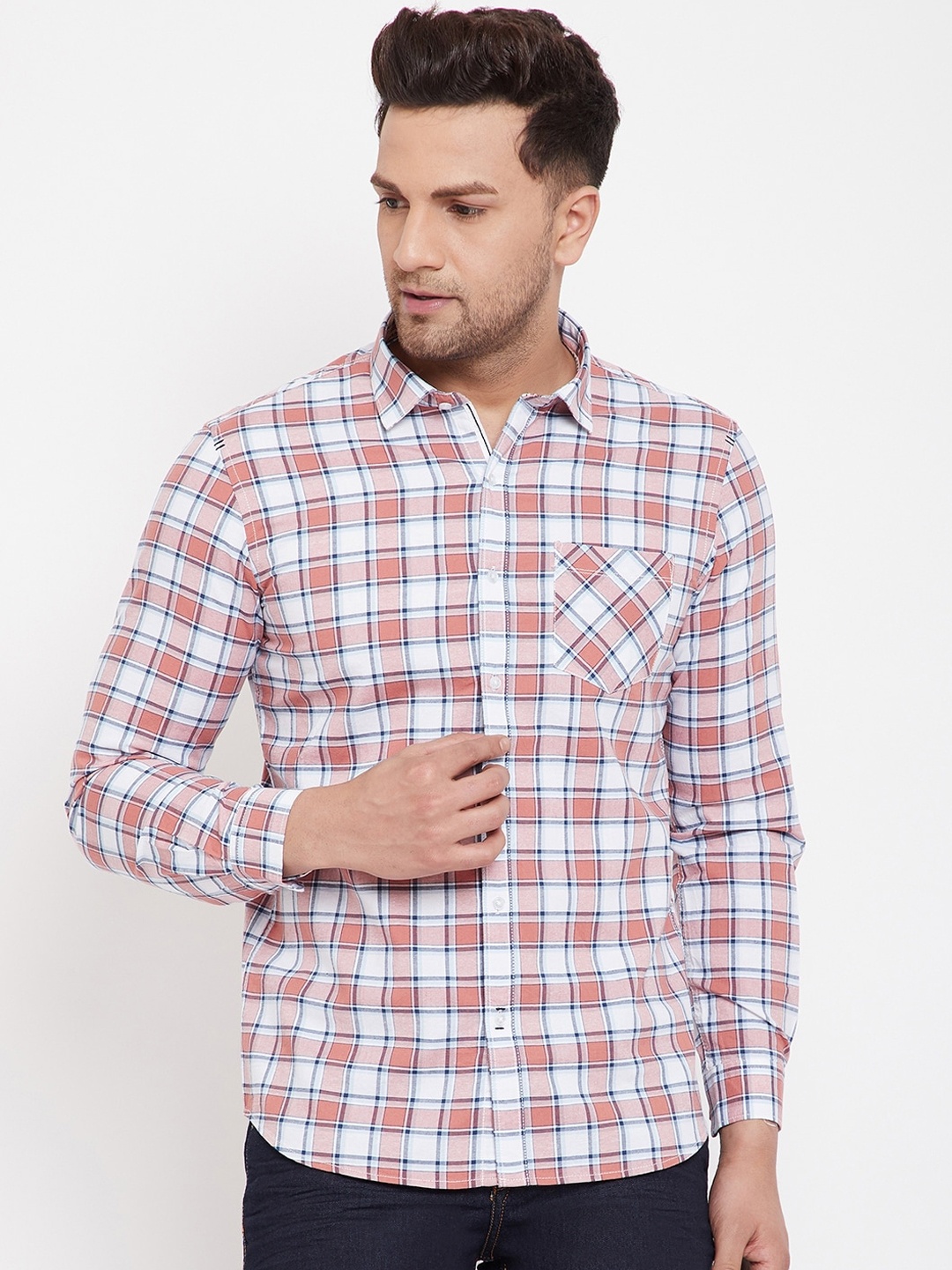 

Canary London Men Pink & White Slim Fit Checked Casual Shirt