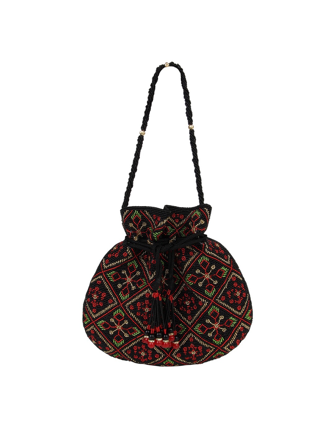 

Rocia Black & Red Embroidered Potli Clutch