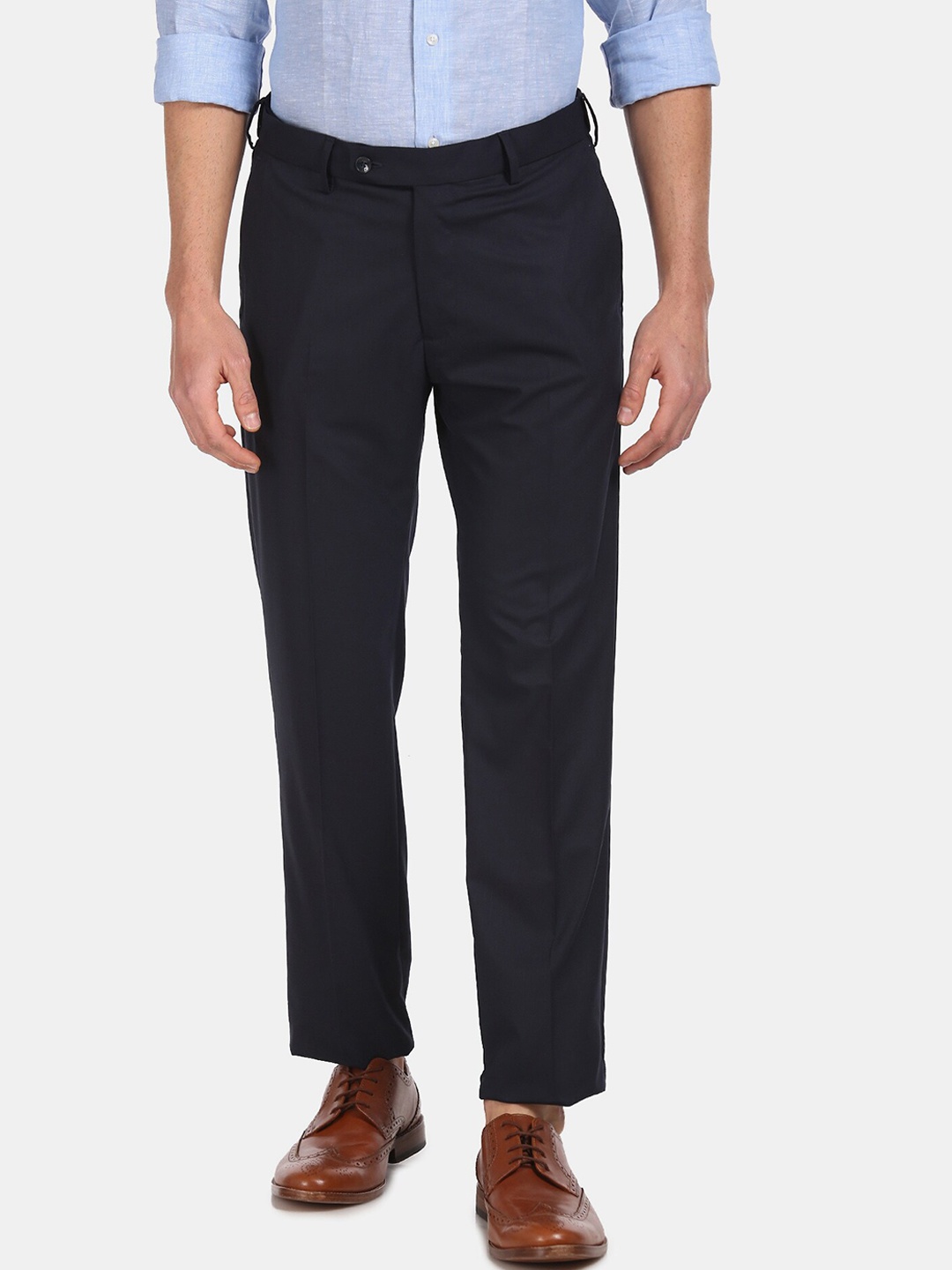 

Arrow Men Navy Blue Tailored Fit Solid Formal Trousers