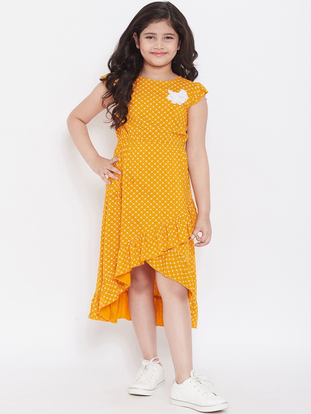 

Stylo Bug Girls Yellow & white Printed A-Line Dress