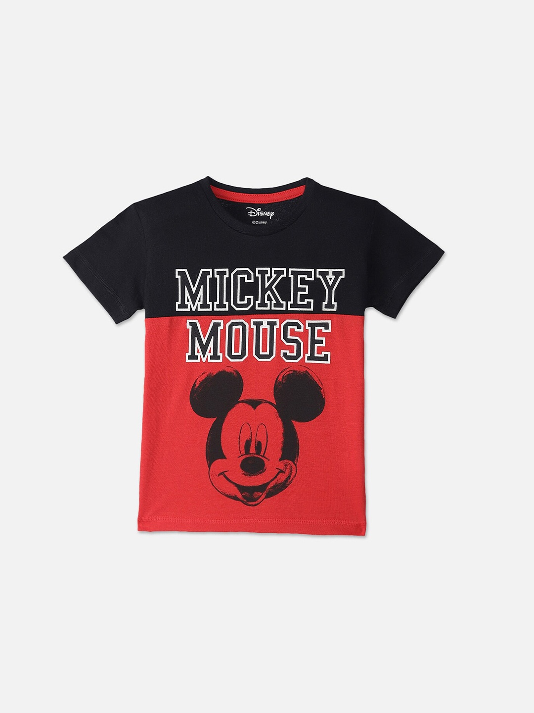 

Kids Ville Boys Black Orange Mickey Mouse Print Round Neck Pure Cotton T-shirt