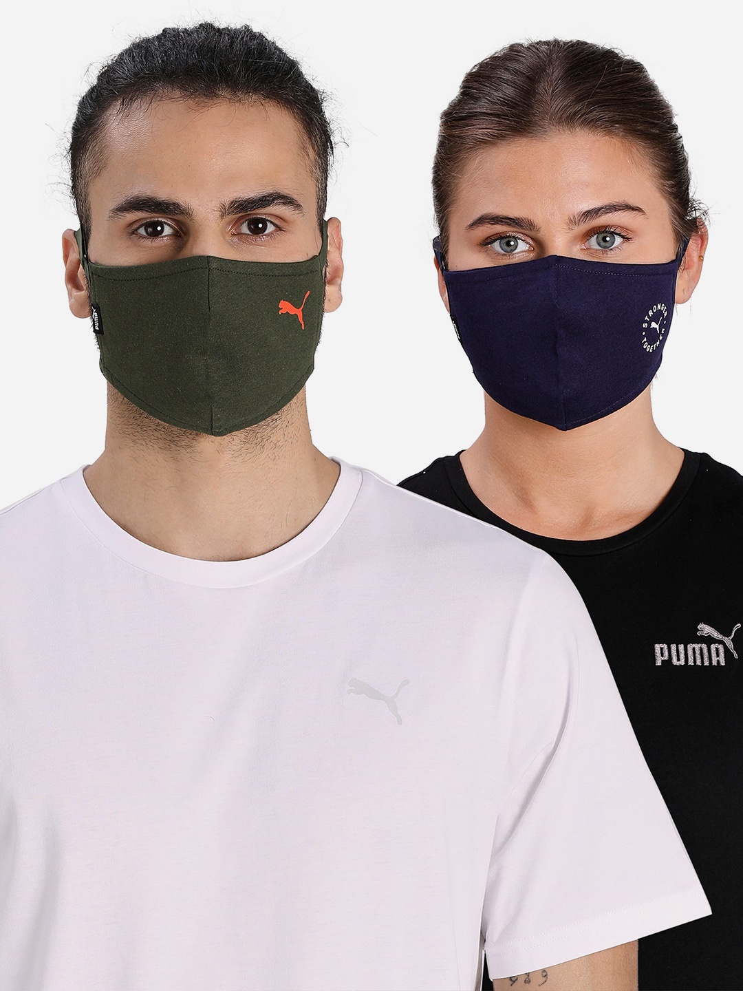 Puma Unisex Pack Of 2 Solid Outdoor Masks, Olive