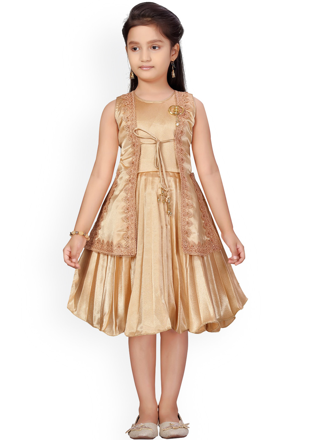 

Aarika Girls Gold-Toned Embellished Fit and Flare Dress
