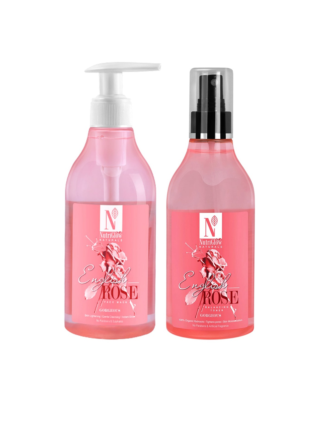

NutriGlow Naturals Set of English Rose Face Wash & Toner - 150 ml Each, Pink