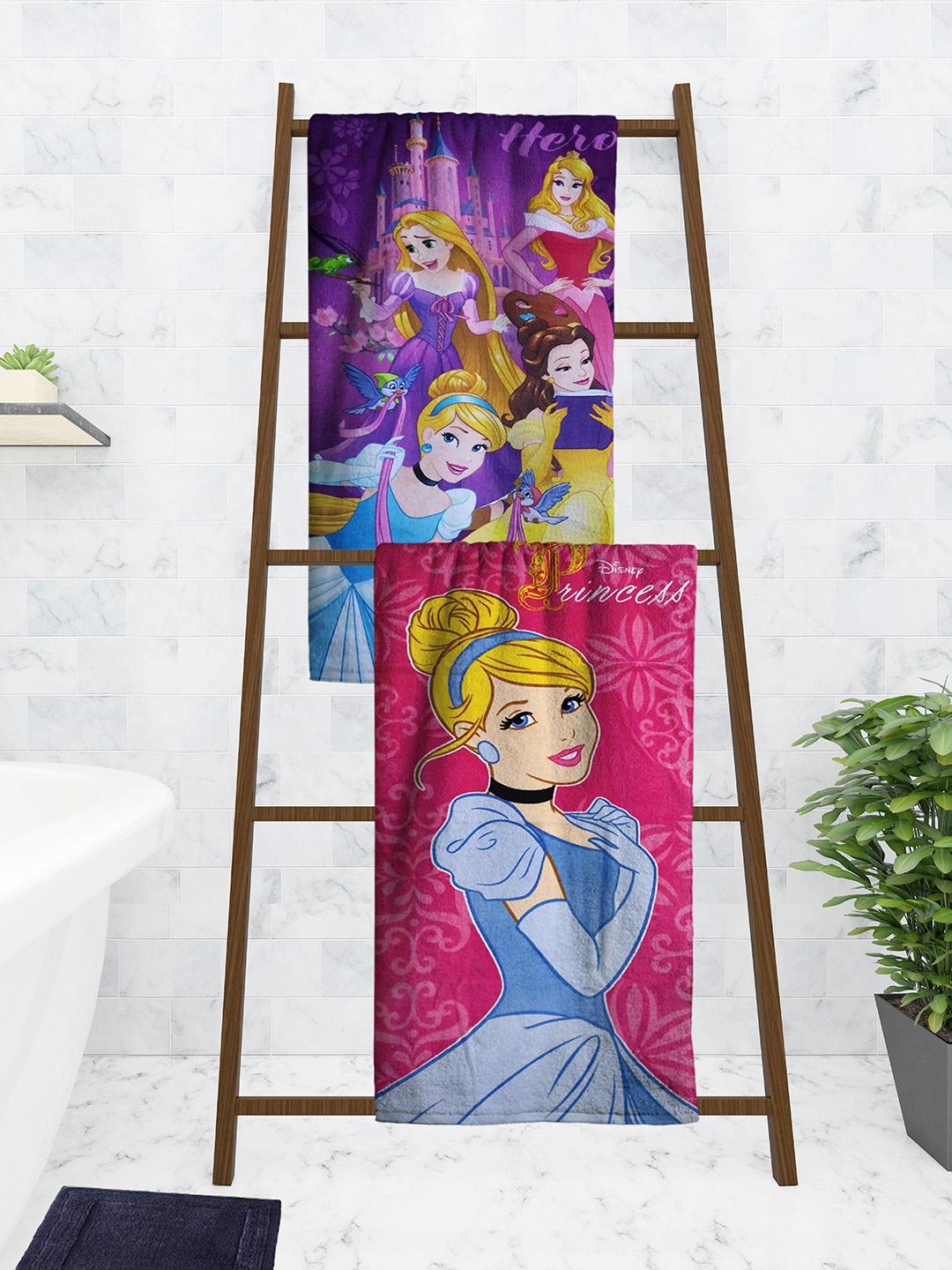 

Athom Trendz Disney Kids Set Of 2 Printed 350 GSM Cotton Bath Towels, Purple