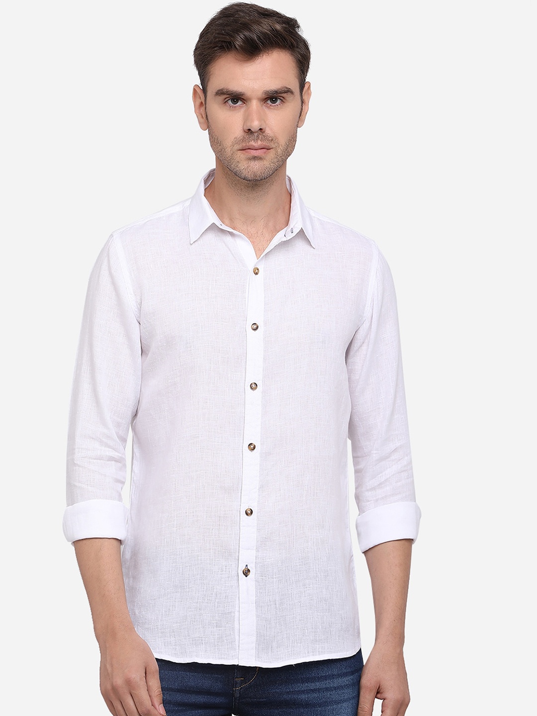 

JADE BLUE Men White Slim Fit Solid Casual Cotton Shirt