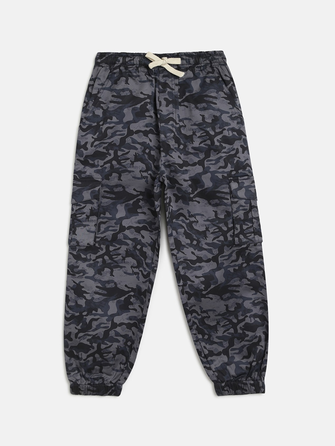 Lil Tomatoes Boys Grey & Black Regular Fit Printed Cargos Comes with a Pen
