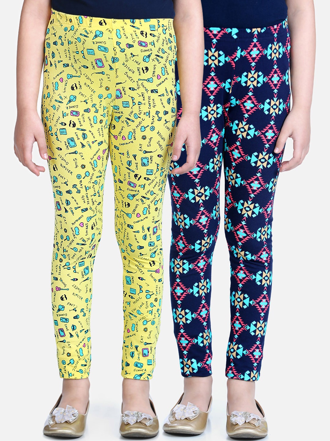 

Naughty Ninos Girls Pack Of 2 Printed Ankle-Length Leggings, Navy blue