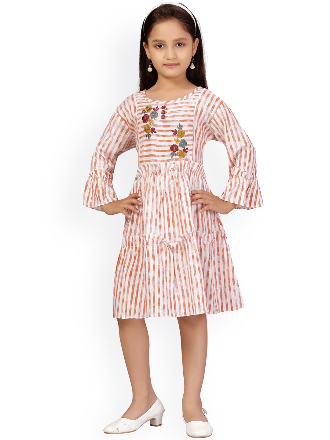 

Aarika Girls Orange Striped A-Line Dress