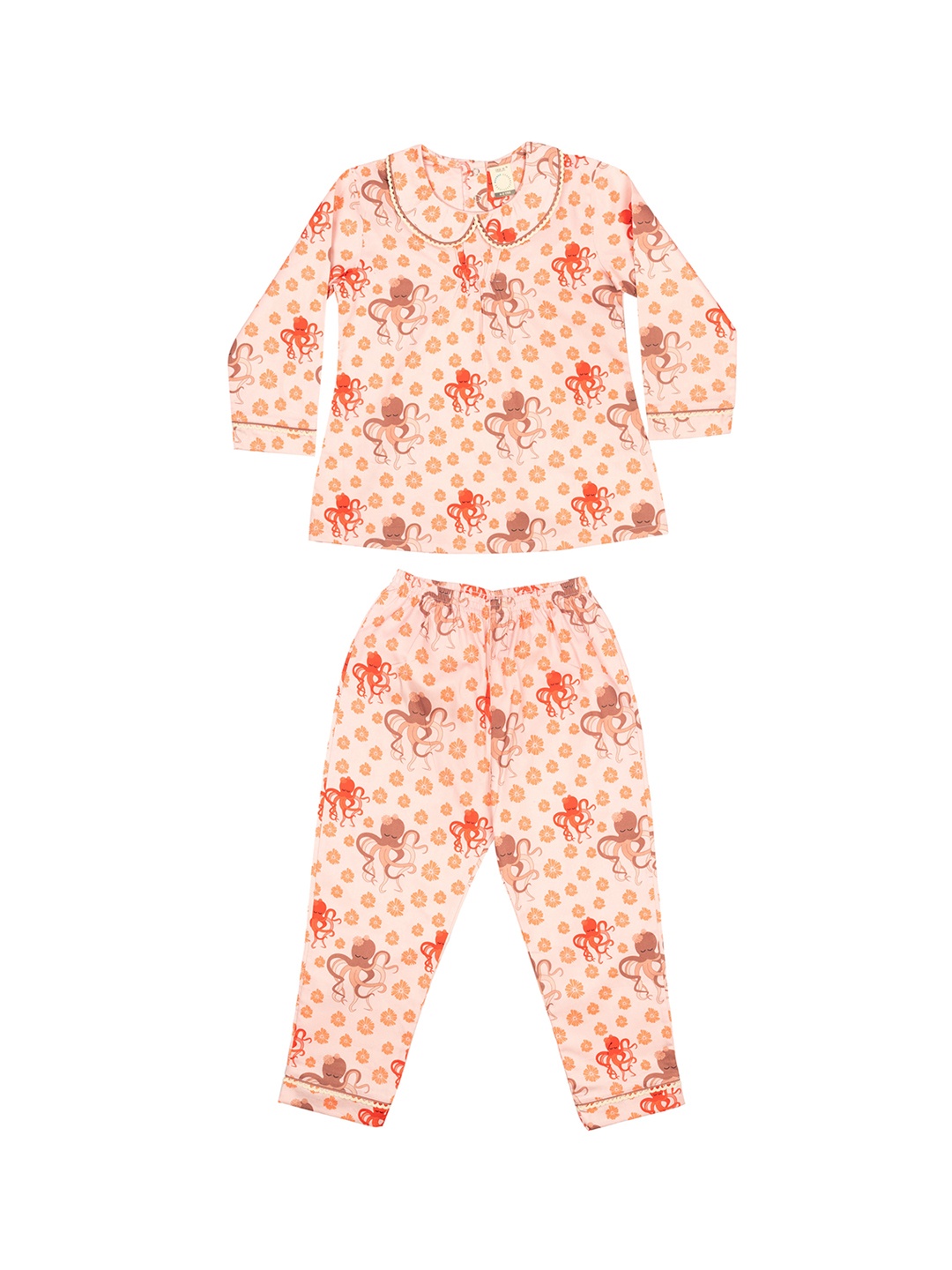 

CASA DE NEE NEE Girls Pink & Orange Printed Night Suit