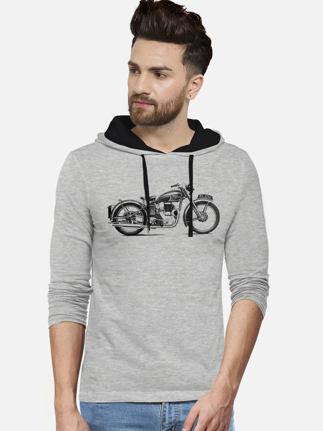 

BULLMER Men Grey Solid Hood T-shirt