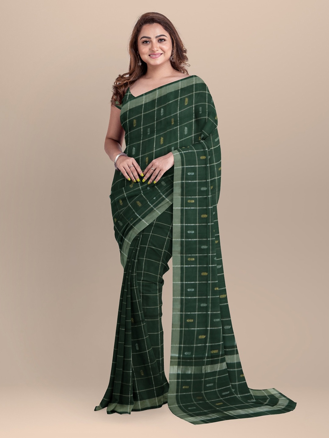

APCO Green Pure Cotton Checked Handloom Venkatgiri Saree