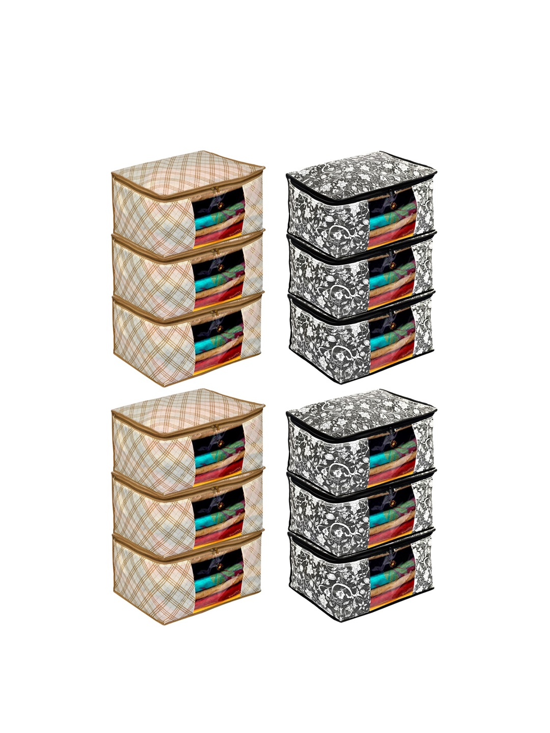 

Kuber Industries Set of 12 Metallic Printed Clothes Organisers, Black