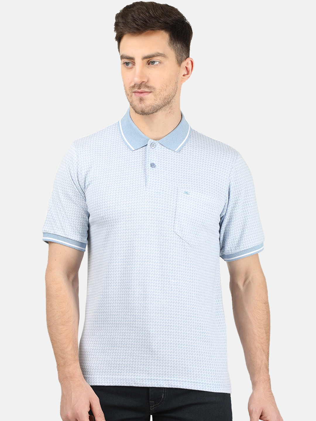 

Monte Carlo Men Blue Solid Polo Collar T-shirt