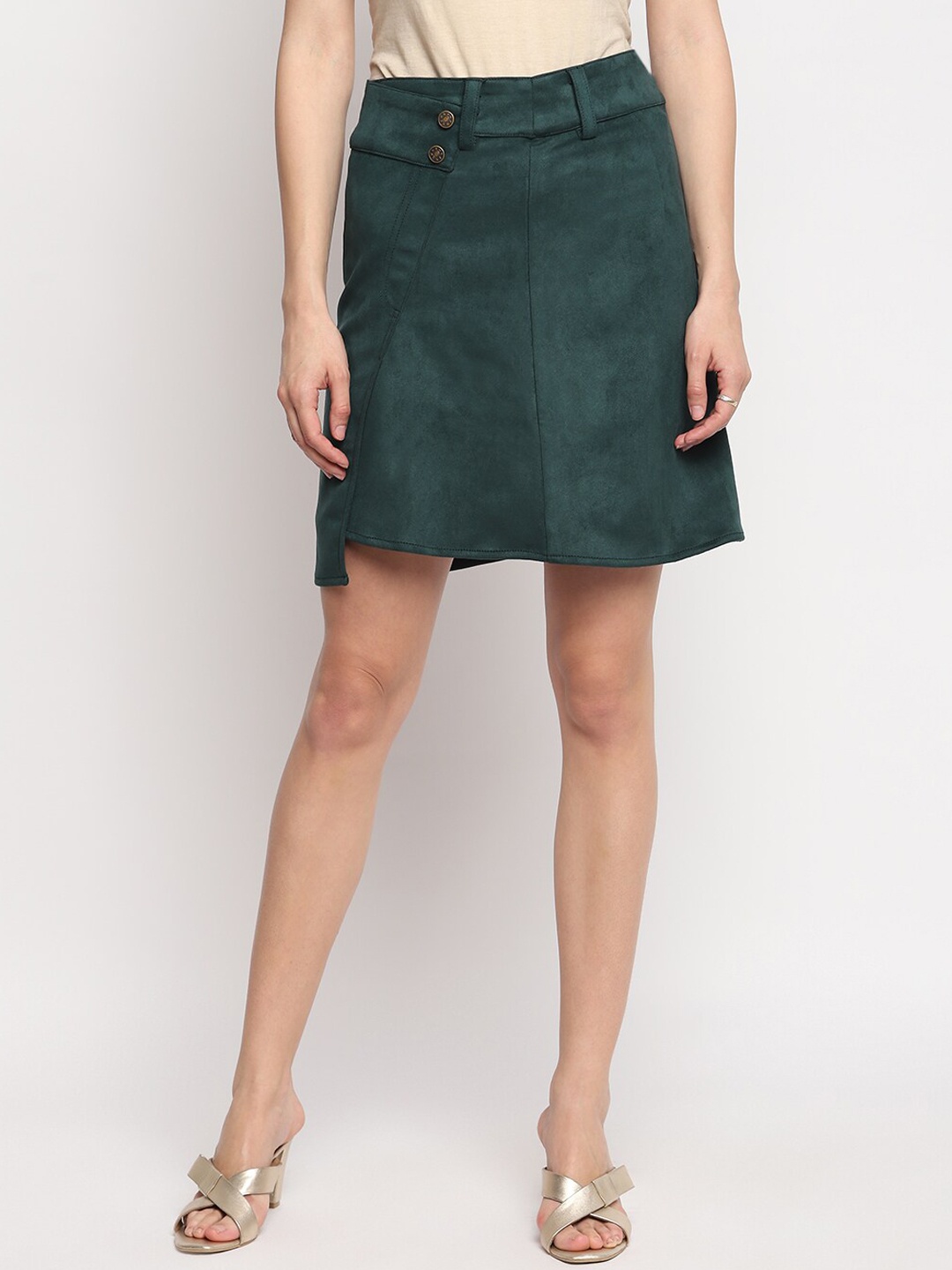 

OTORVA Women Green Solid Wrap Around Knee Length Skirt