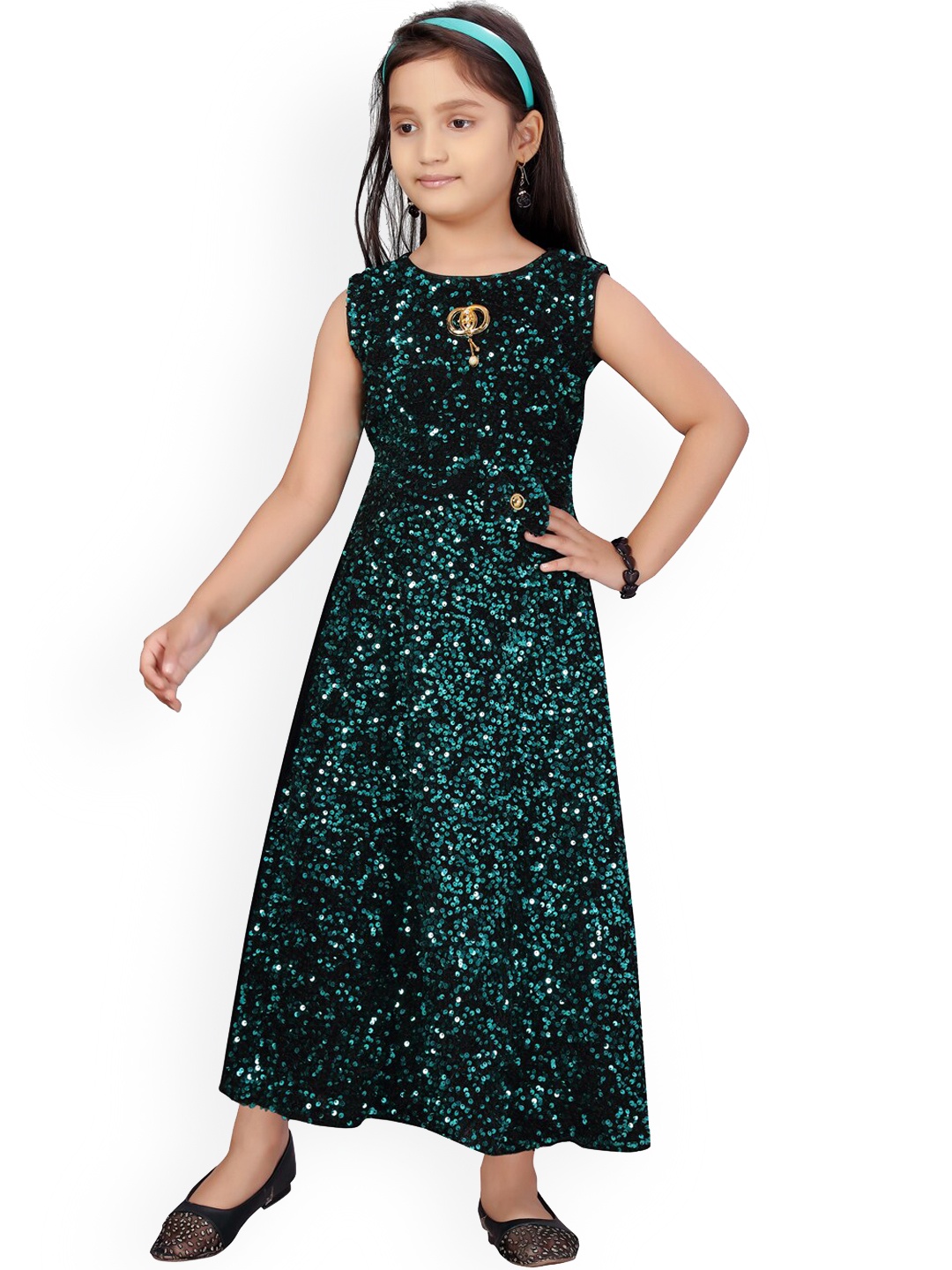 

Aarika Girls Green Embellished Gown Dress