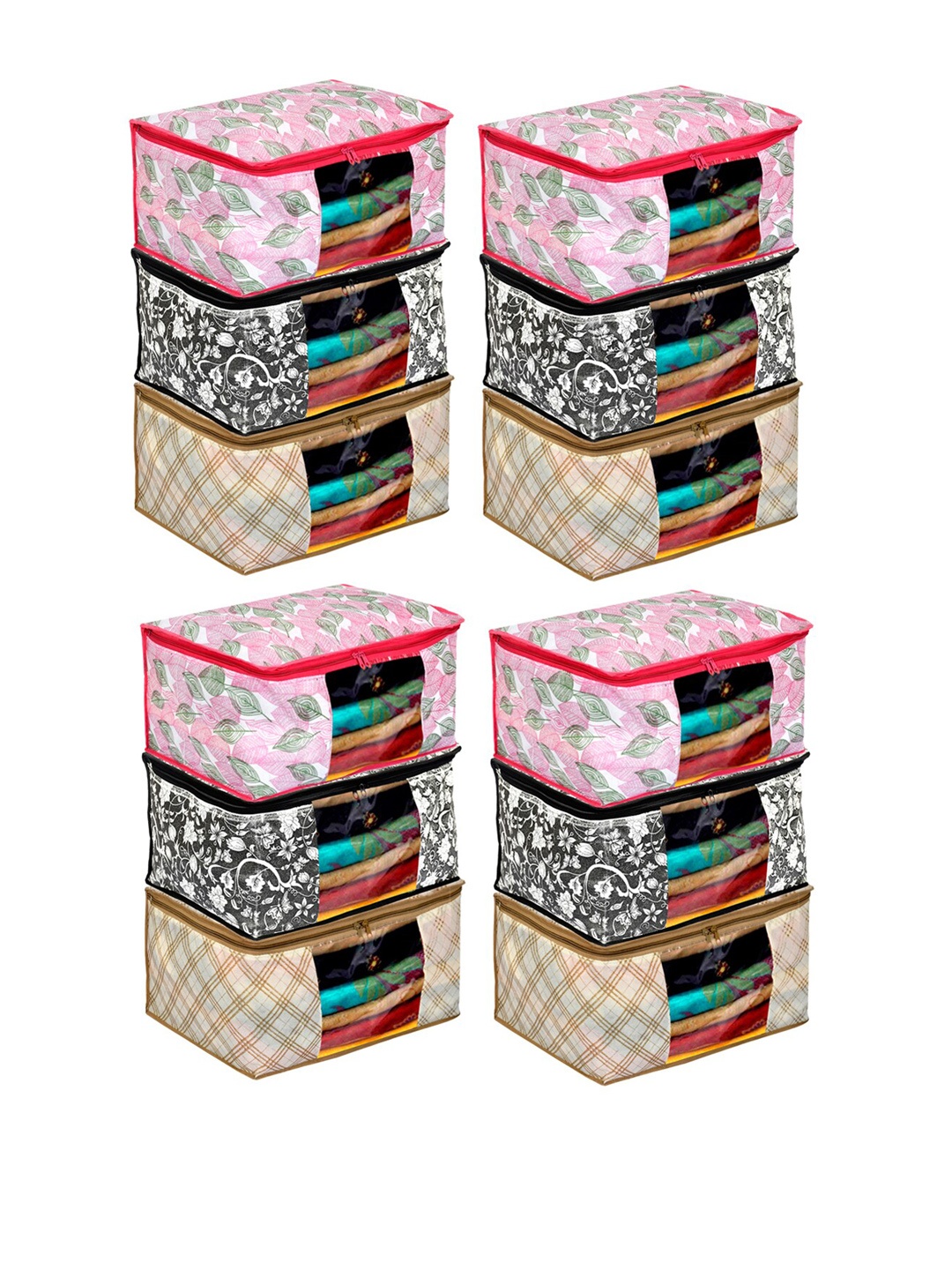 

Kuber Industries Set Of 12 Metallic Printed Saree Organisers, Pink