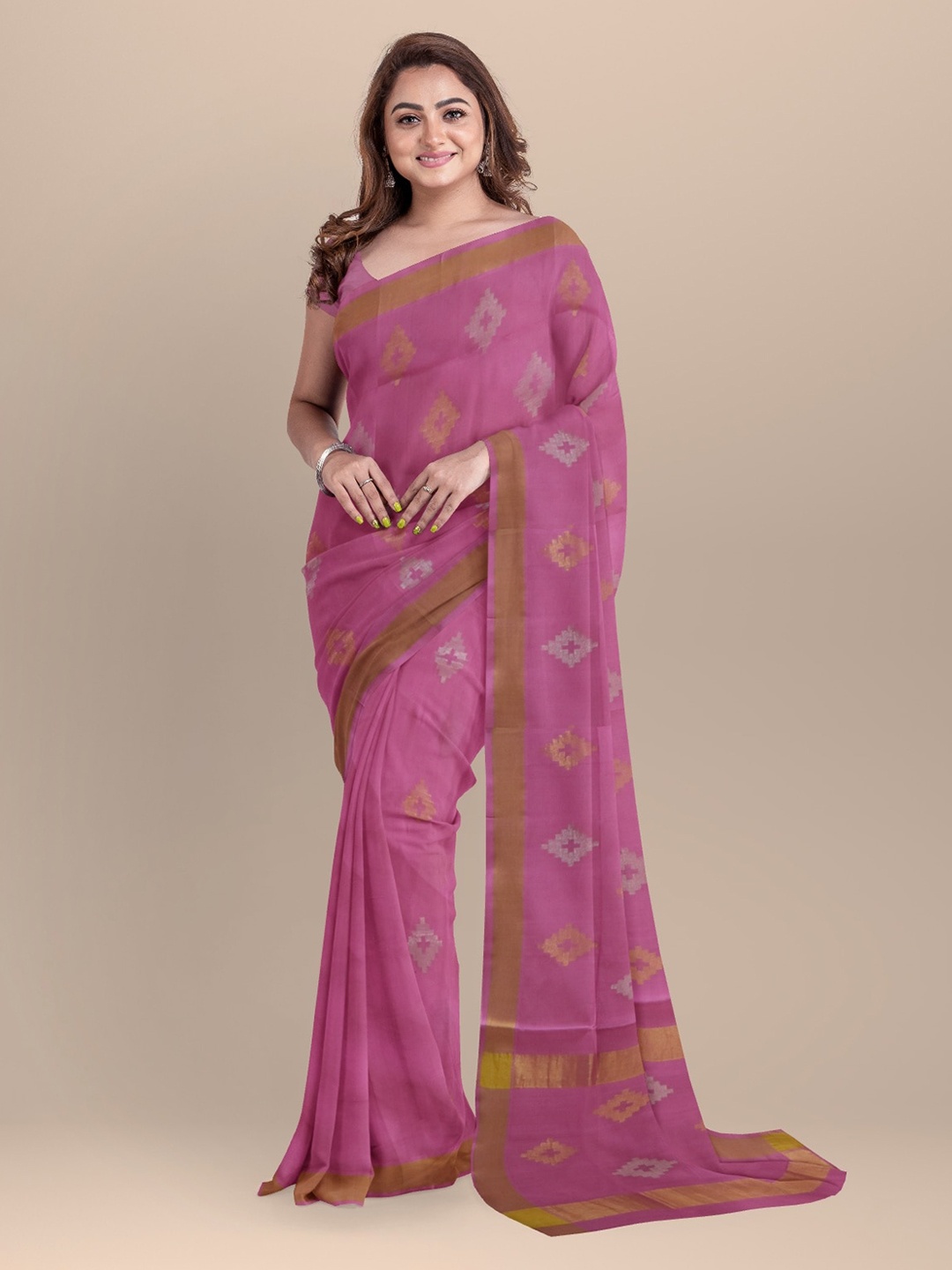 APCO Violet Silk Cotton Printed Venkatgiri Saree