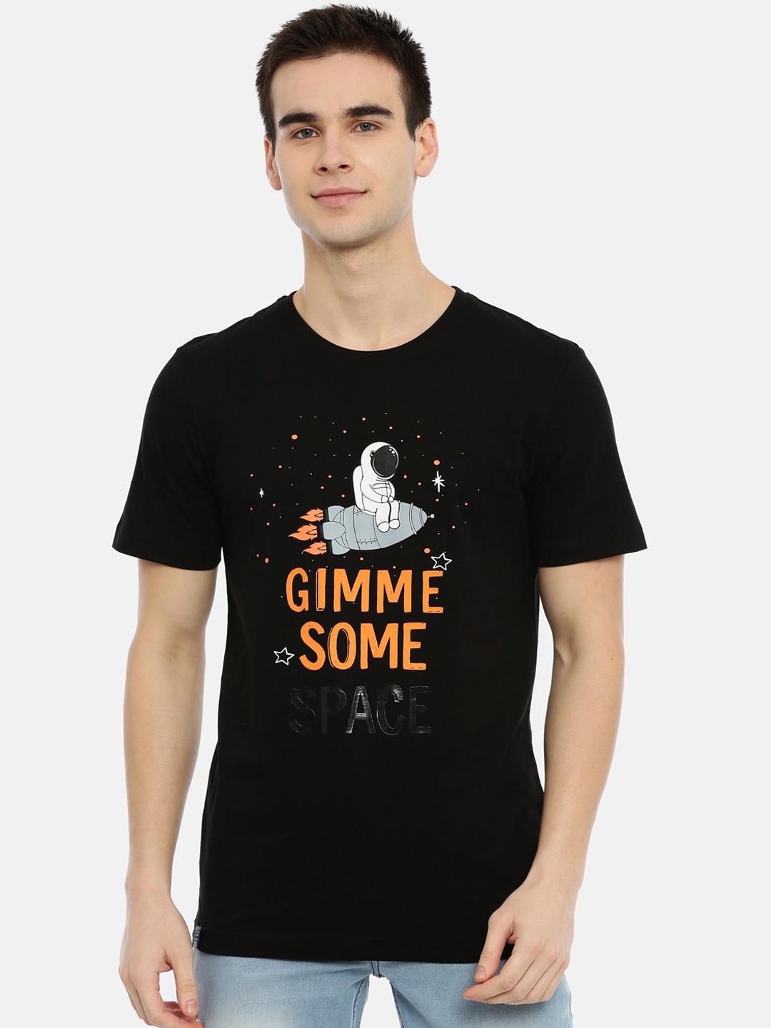 

3PIN Men Black Printed Round Neck T-shirt