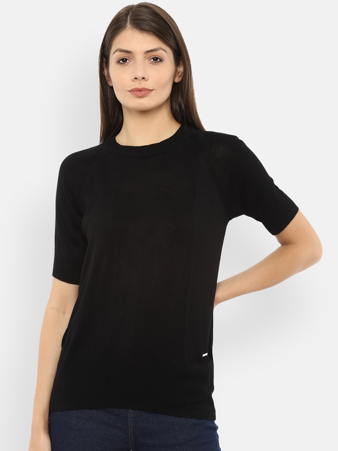 

Van Heusen Woman Black Solid Regular Top