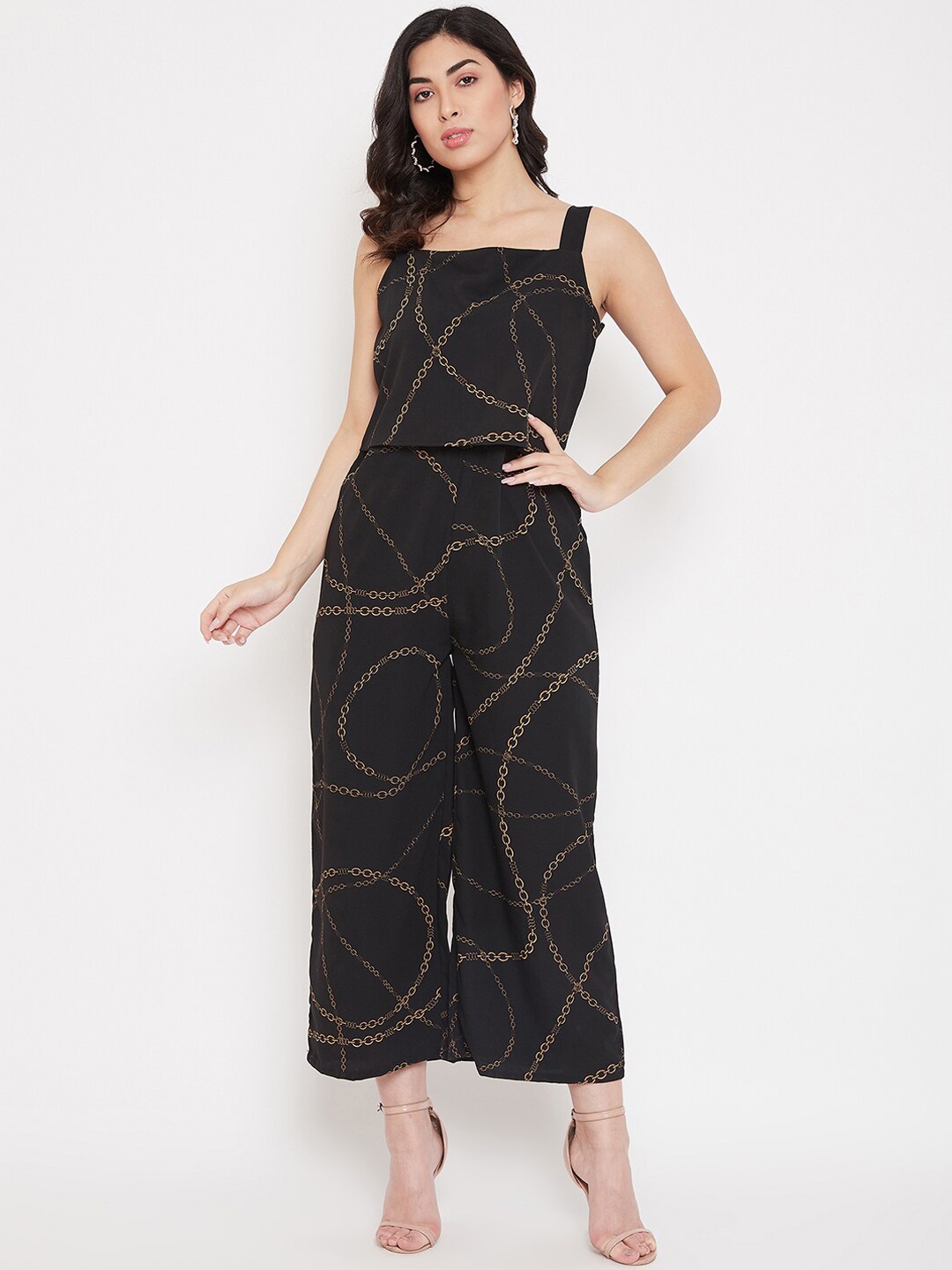 

Ruhaans Women Black & Beige Printed Jumpsuit