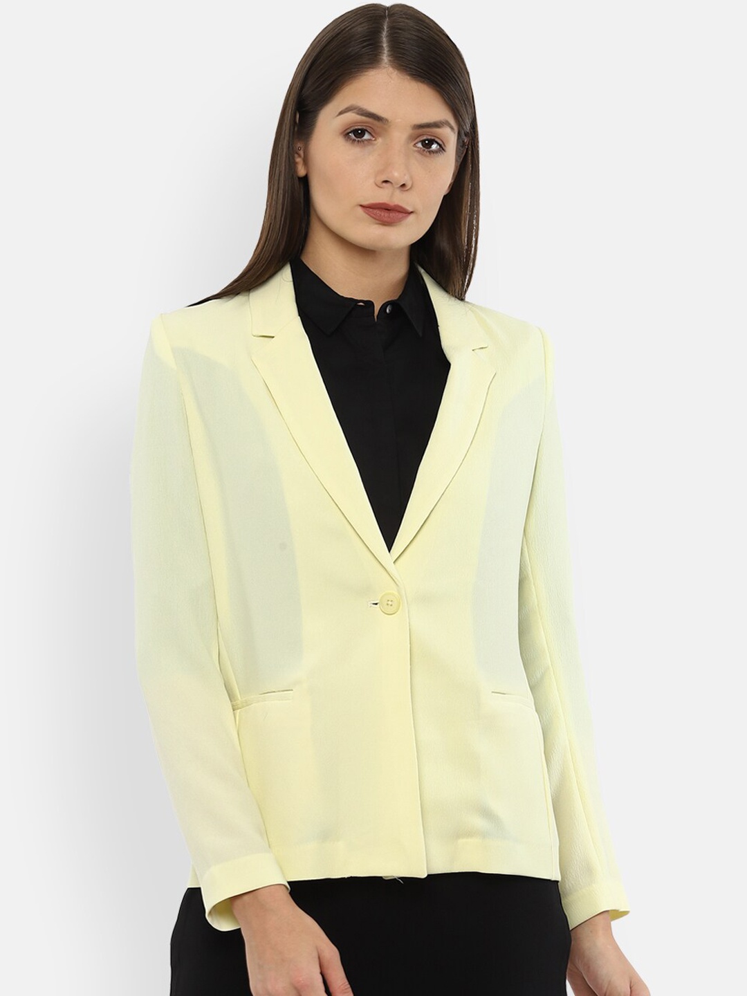 

Van Heusen Woman Women Yellow Solid Single-Breasted Formal Blazer