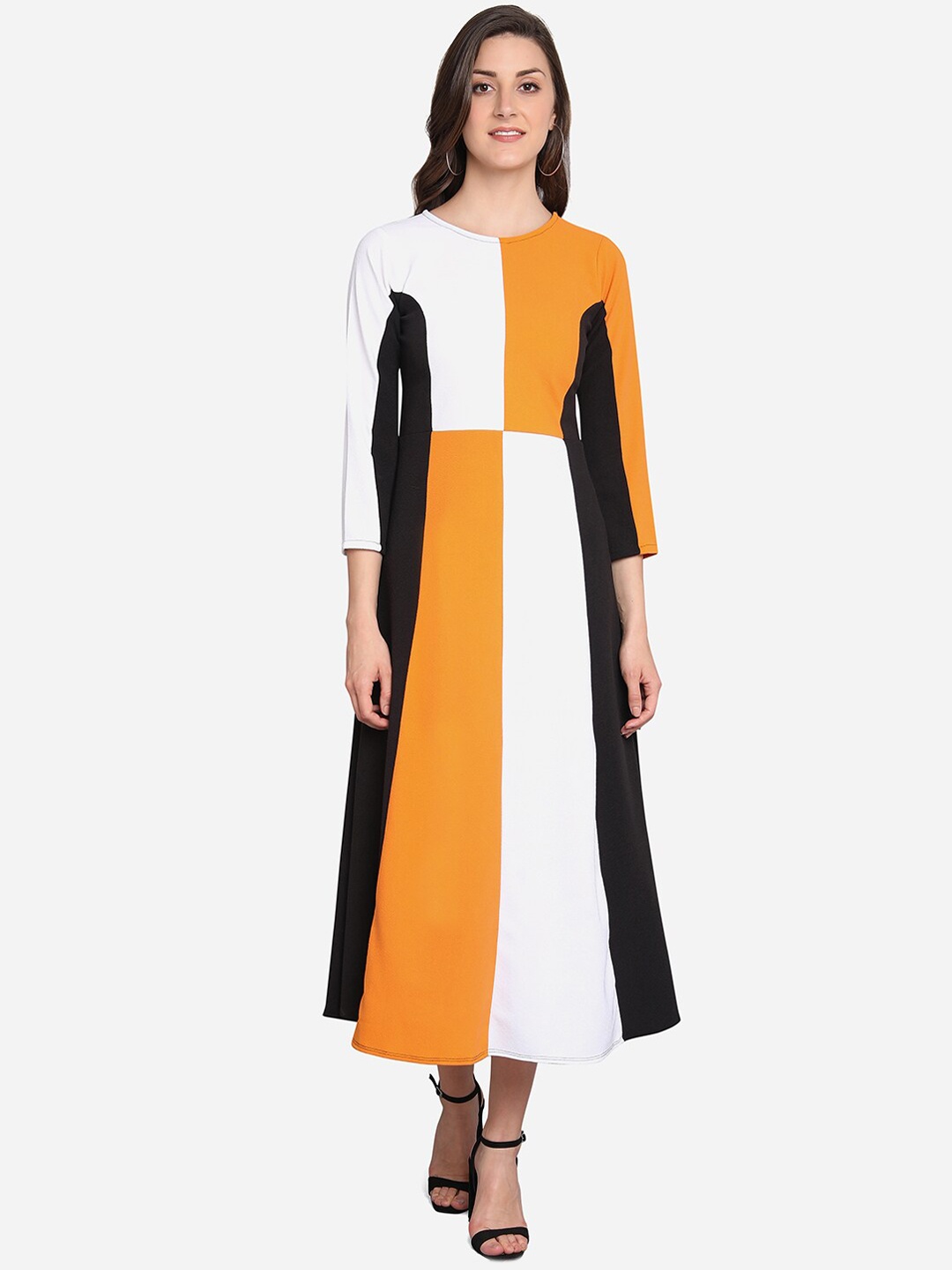 

PURVAJA Women Yellow Colourblocked Fit and Flare Dress