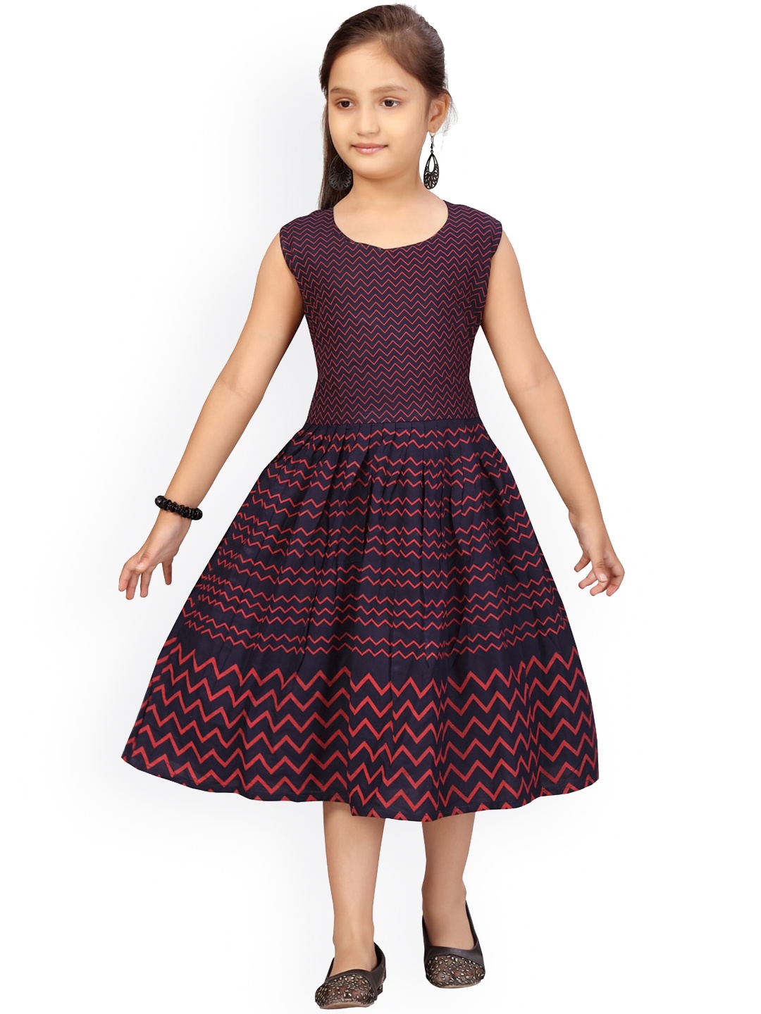 

Aarika Girls Navy Blue Printed Fit and Flare Dress