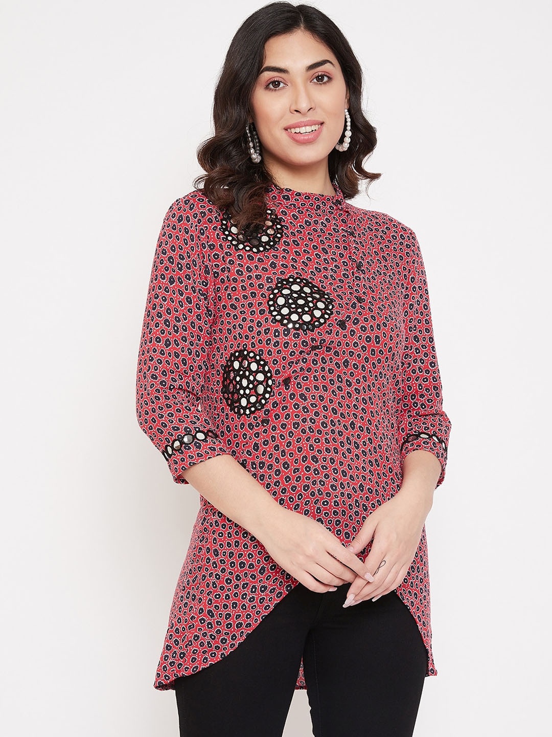 

Ruhaans Women's Red & Black Embroidered Tunic