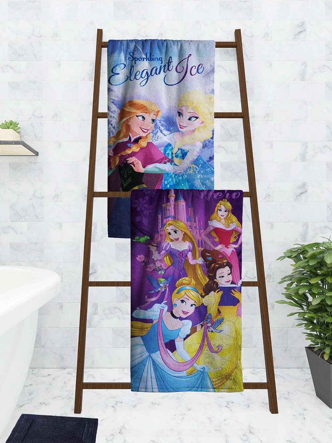 Athom Trendz Disney Kids Set Of 2 Printed Bath Towels, Blue
