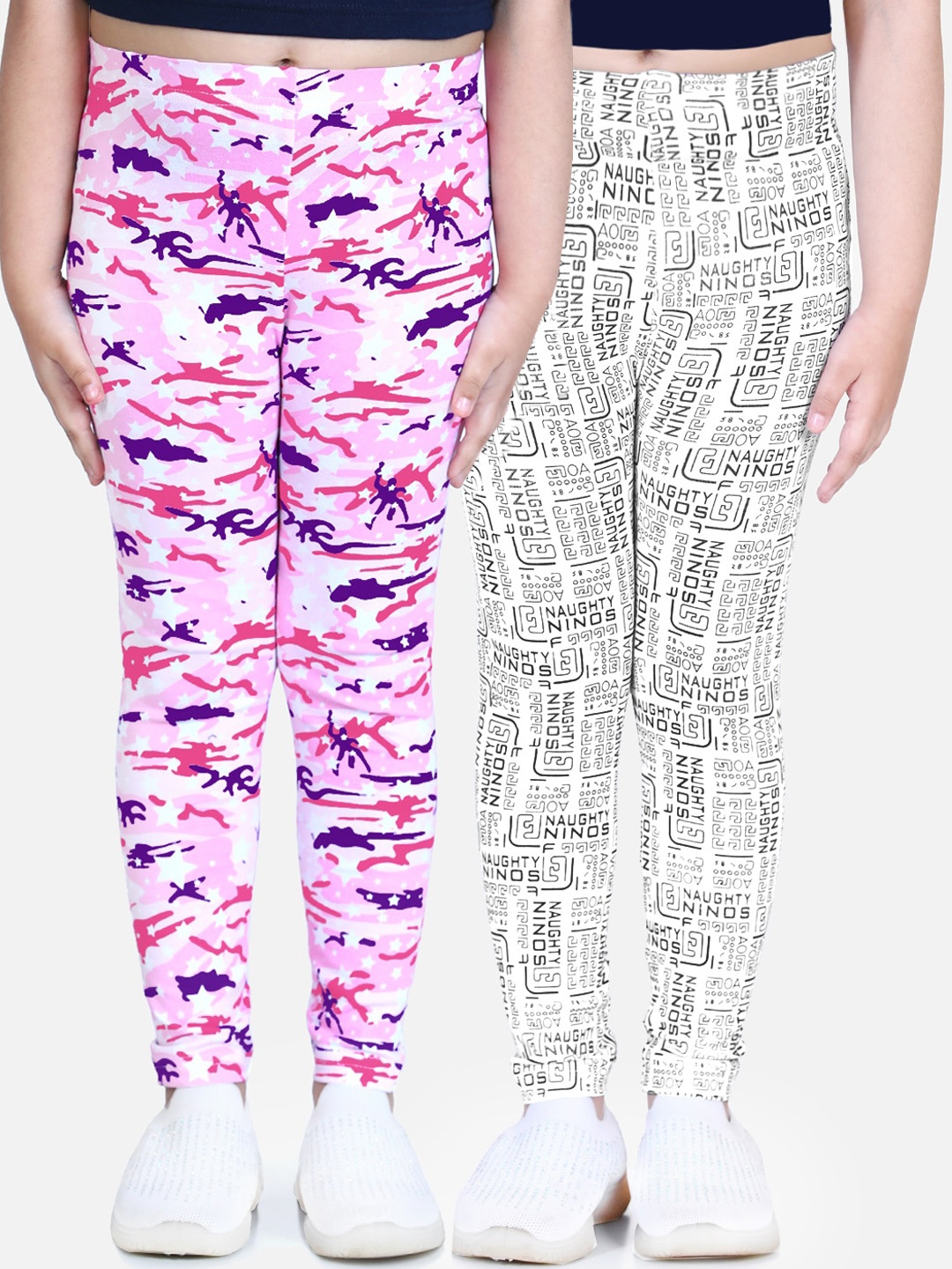 

Naughty Ninos Girls Pack Of 2 Printed Ankle-Length Leggings, Pink