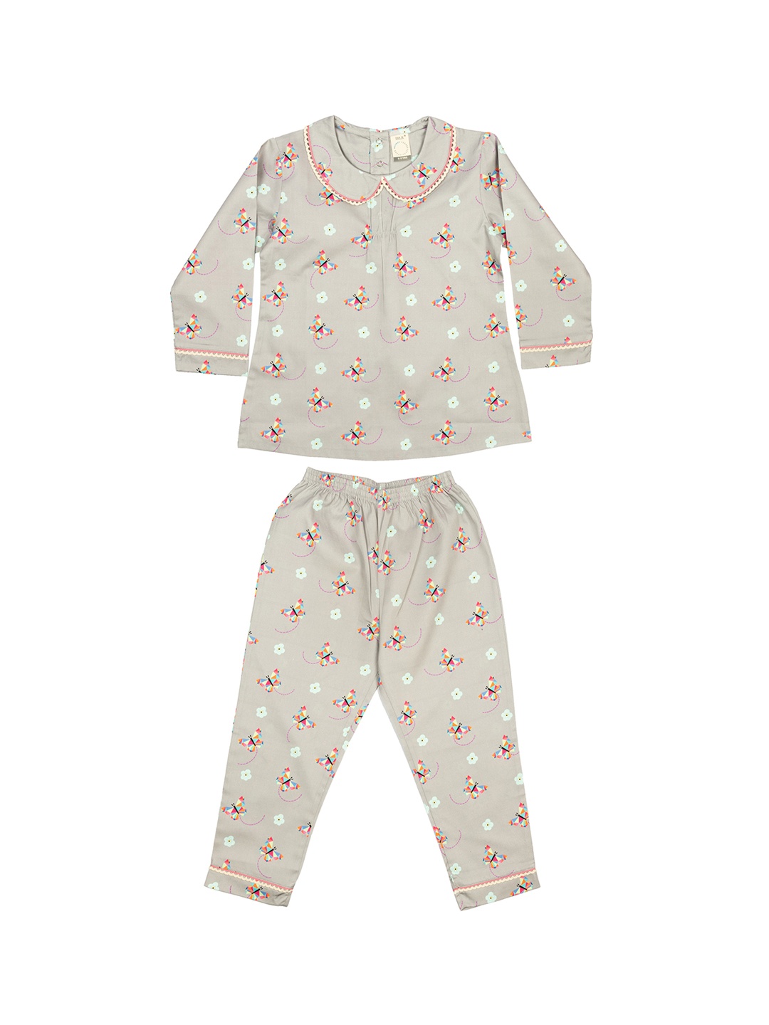 

CASA DE NEE NEE Girls Grey Printed Pure Cotton Night Suit