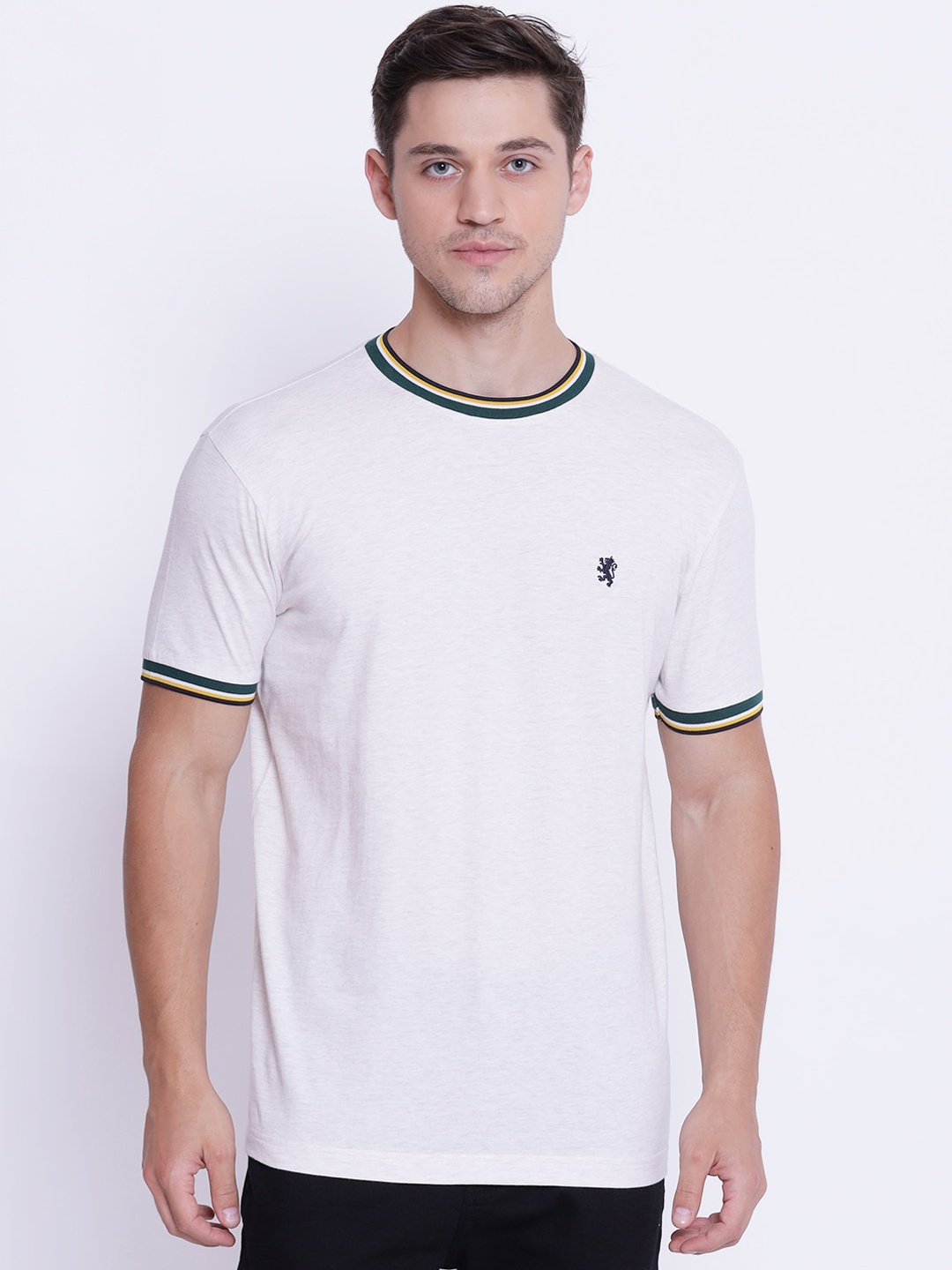 

Red Tape Men Off-White Solid Round Neck Cotton T-shirt