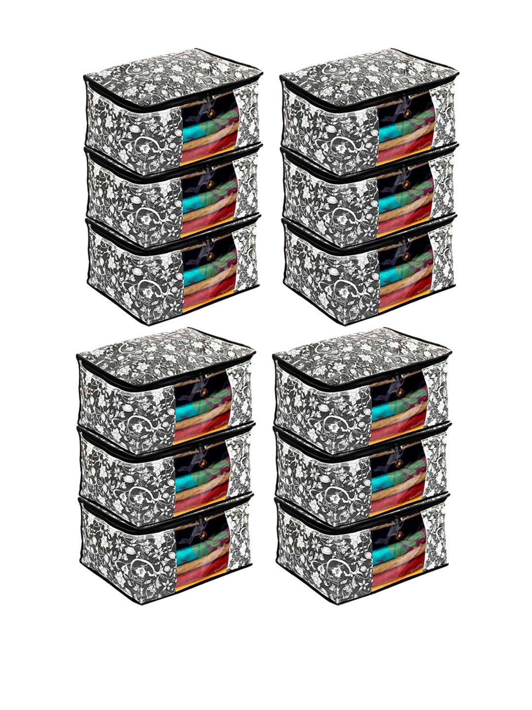 

Kuber Industries Set of 12 Black & White Printed Clothes Organisers