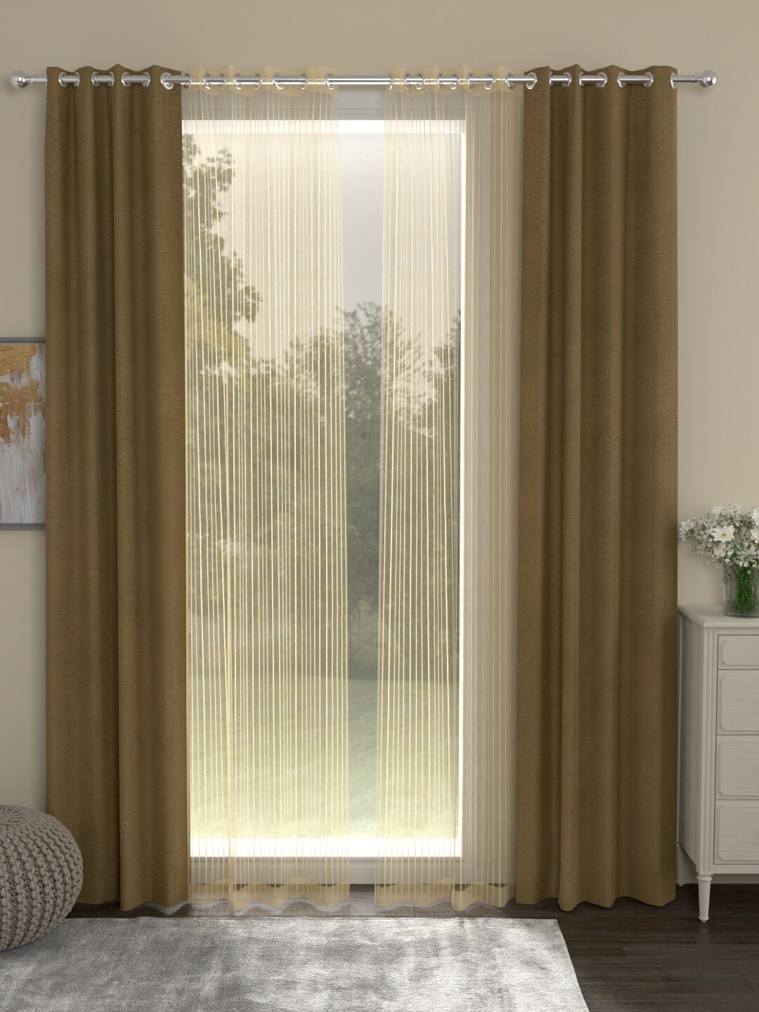 

ROSARA HOME Beige & Transparent Set of 4 Regular & Sheer Door Curtains