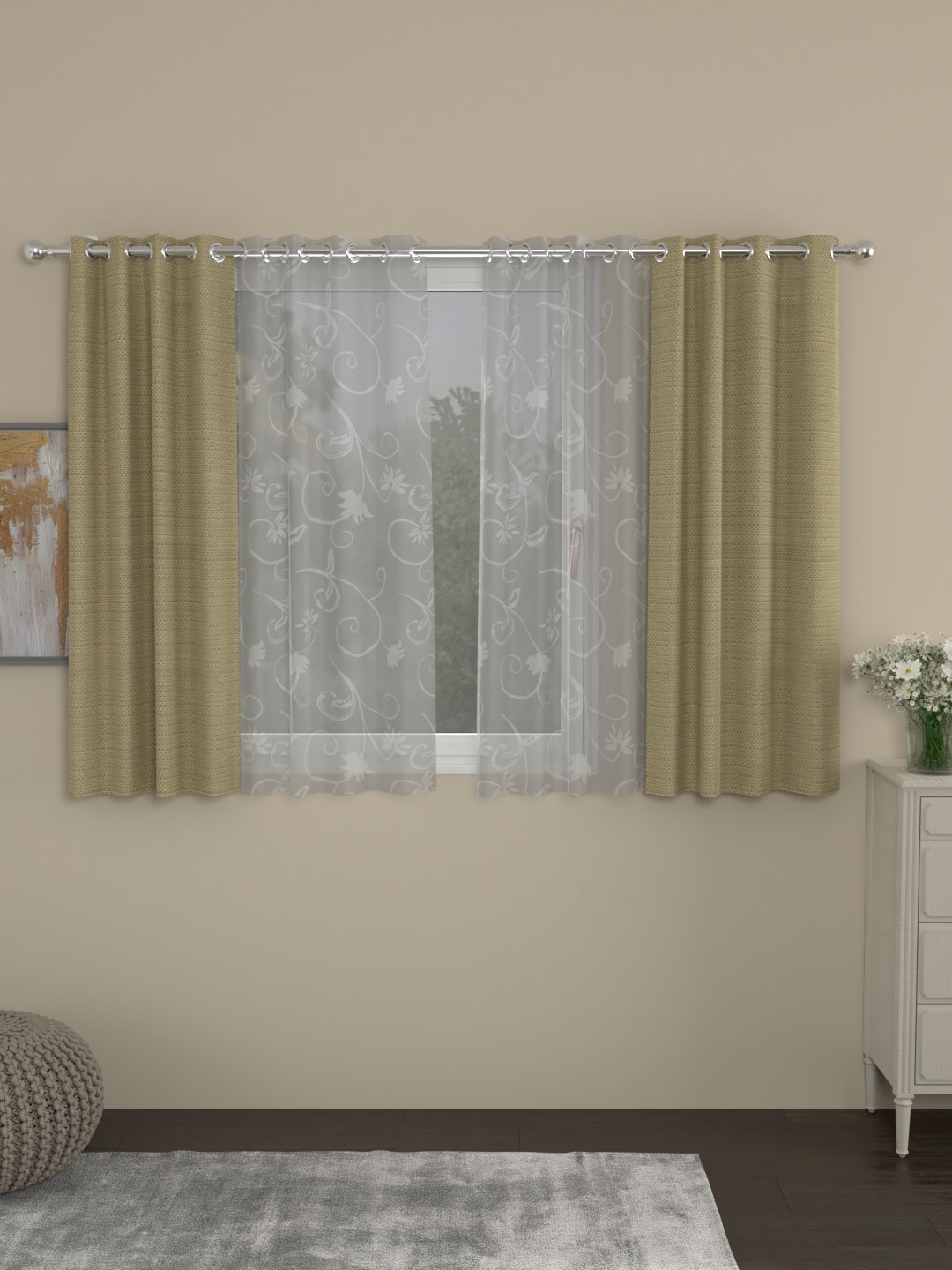 

ROSARA HOME White & Beige Set of 4 Window Curtains