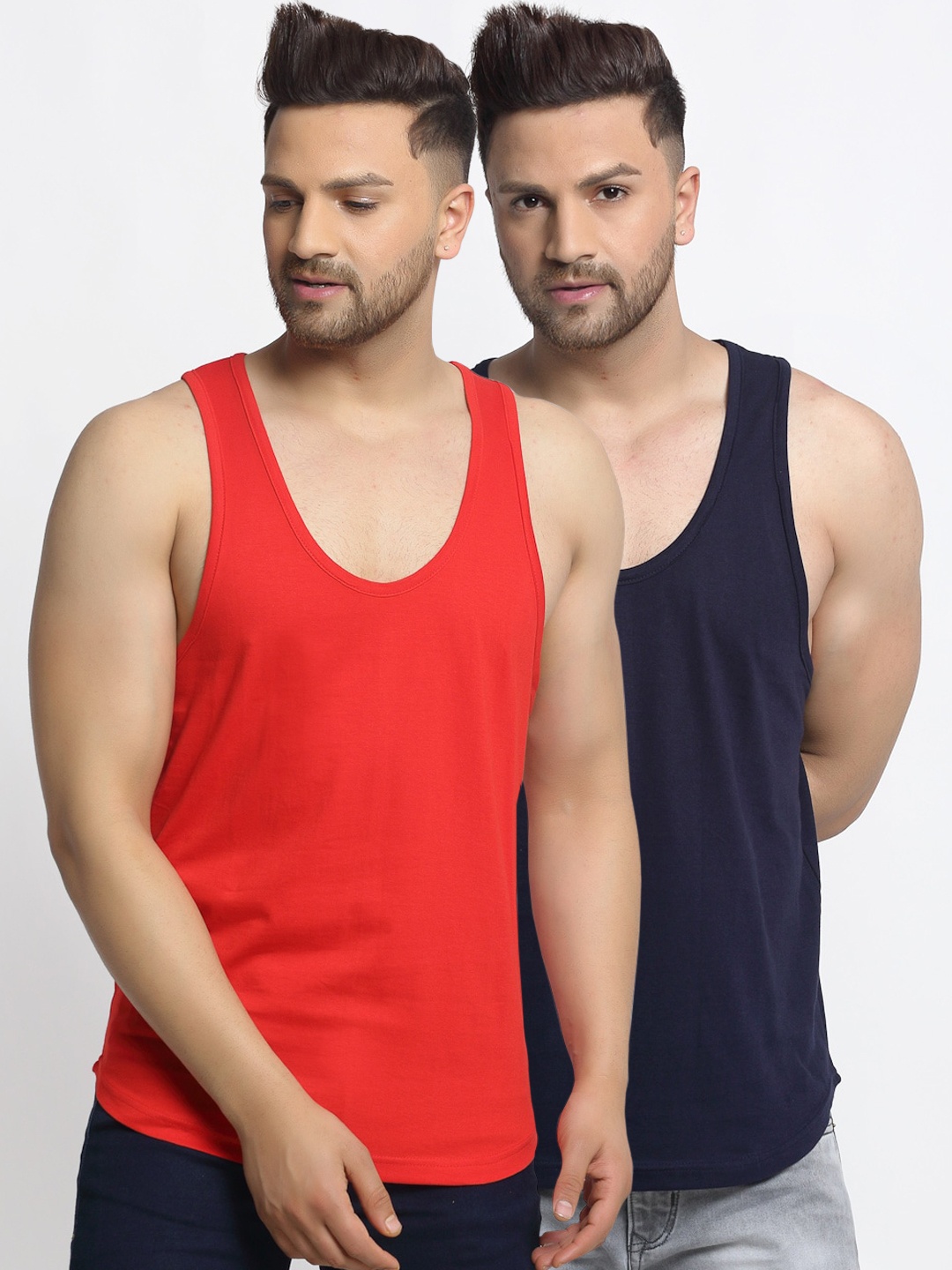 

Friskers Men Pack Of 2 Solid Gym Vests, Red