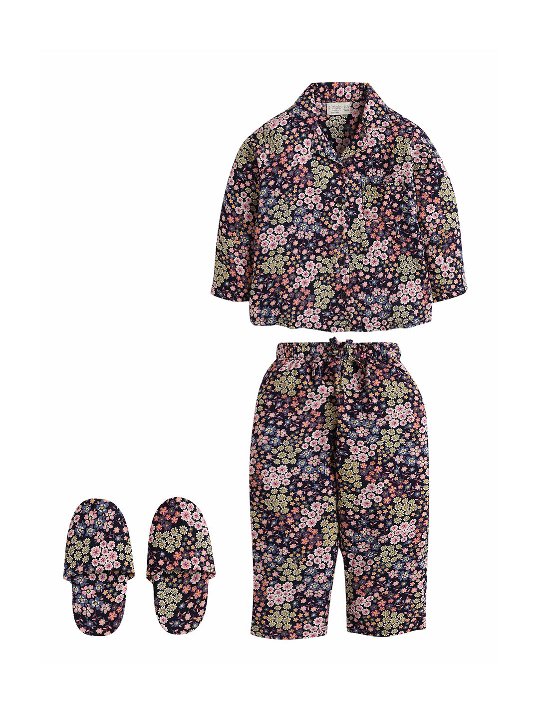 

PICCOLO Girls Navy Blue & Pink Printed Pure Cotton Night Suit with Slip-on
