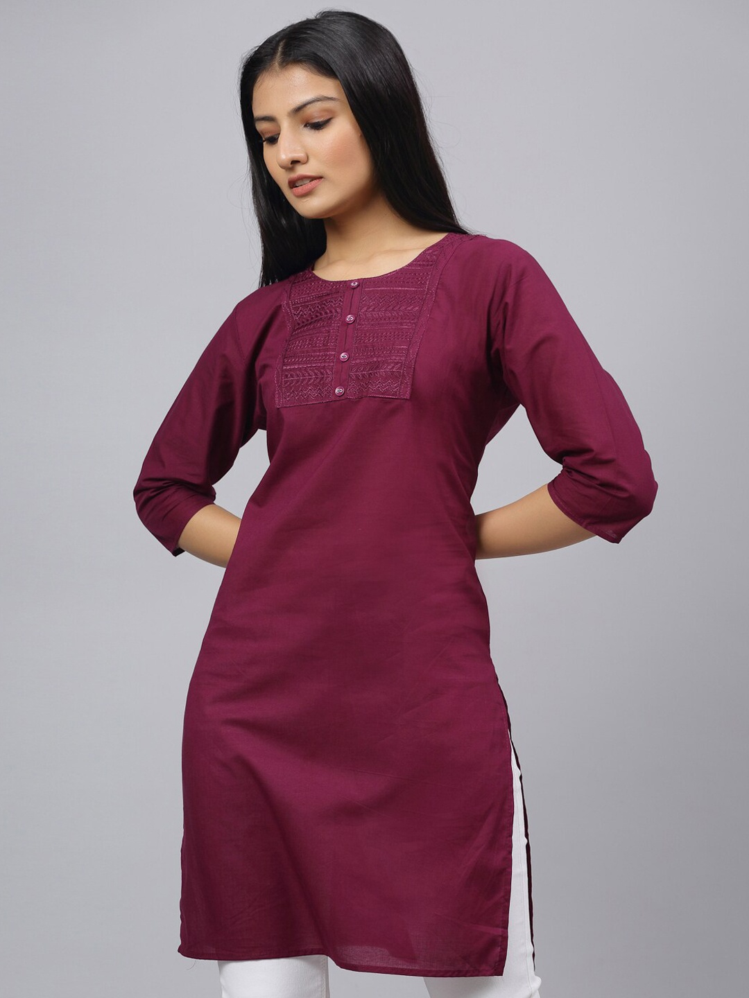 

ANAISA Women Burgundy Yoke Design Thread Work Kurta