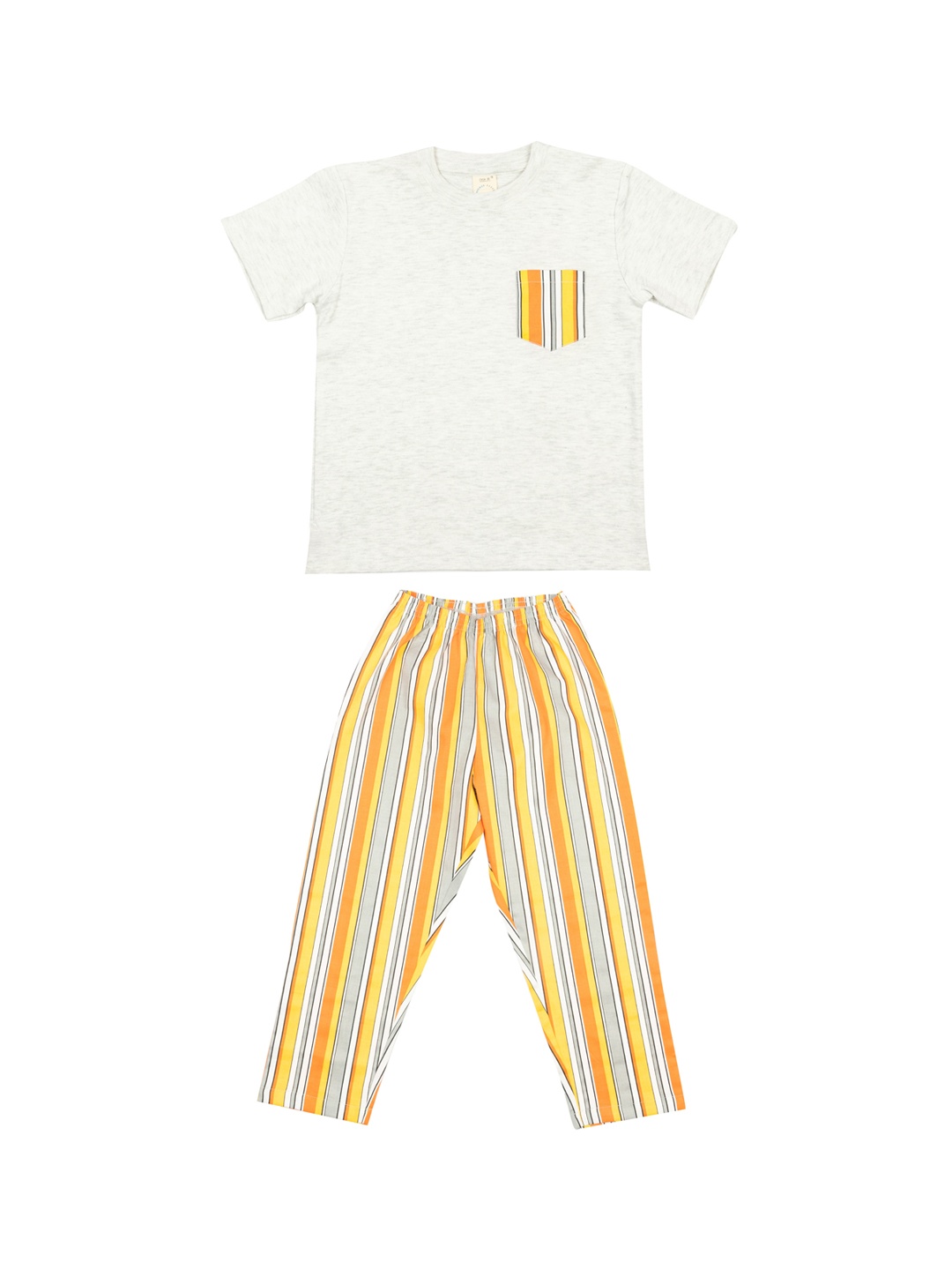 

CASA DE NEE NEE Unisex Kids White & Yellow Solid Pure Cotton Night Suit