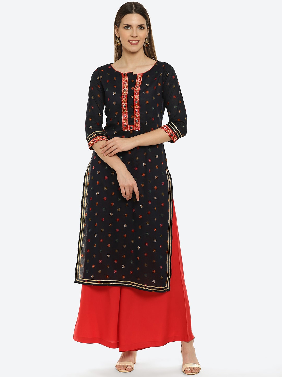

Kurti's by Menka Women Black & Red Printed Kurta with Palazzos