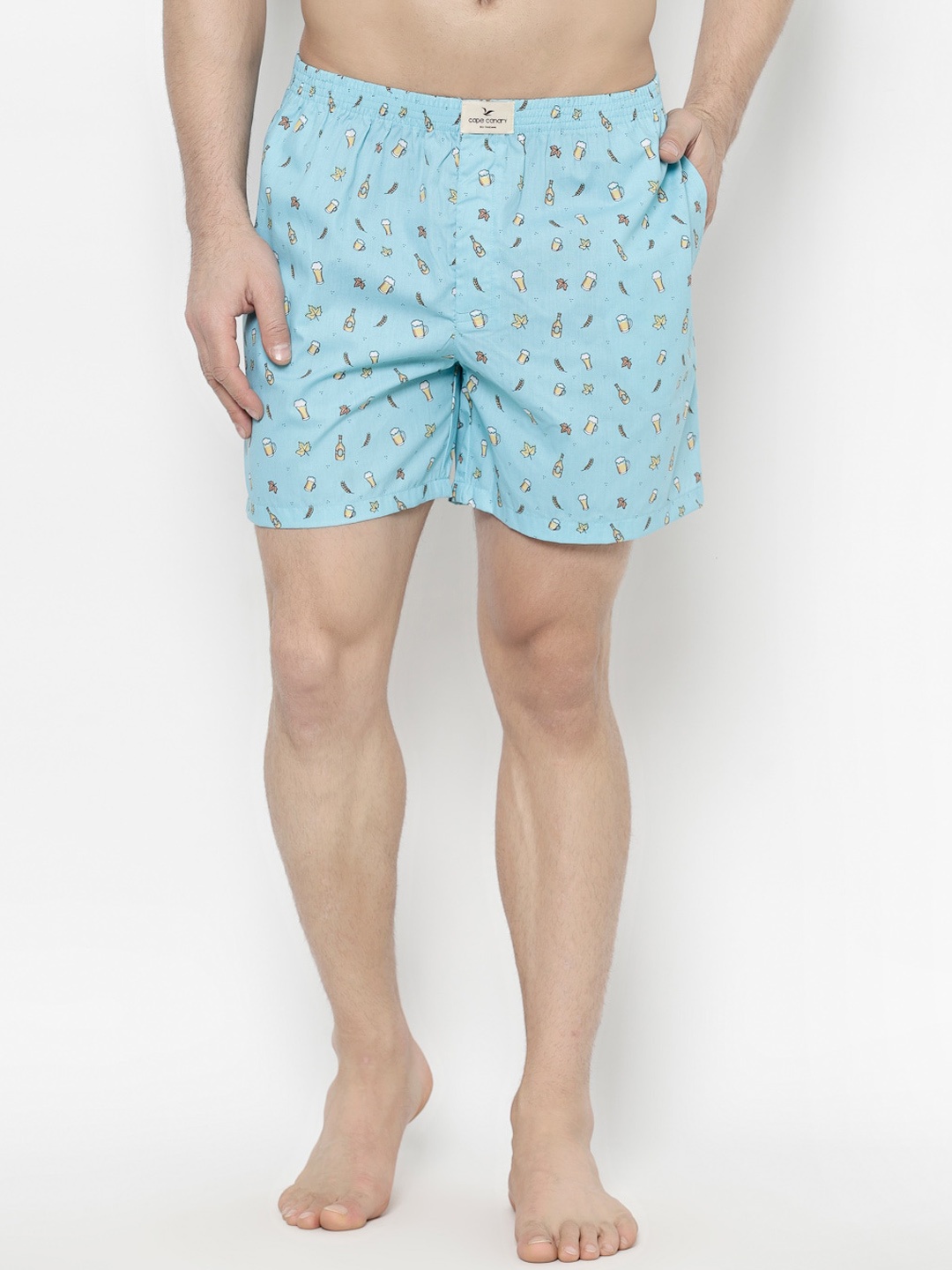 cape canary Men Turquoise Blue & Yellow Printed Boxers