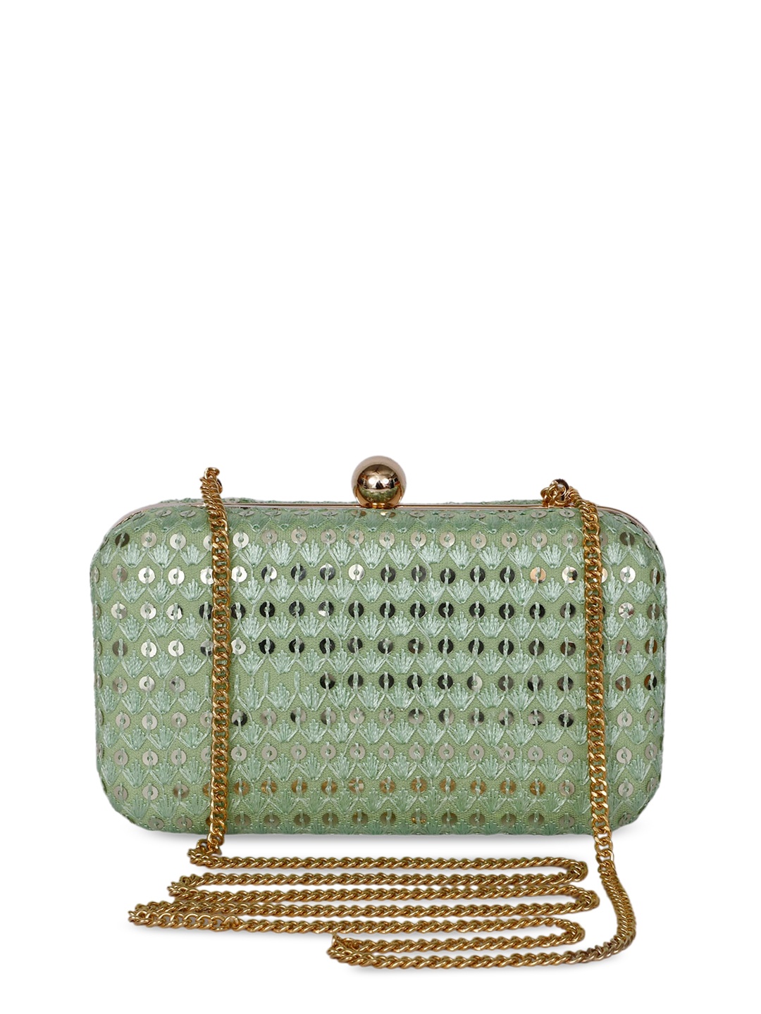 REZZY Green & Gold-Toned Embellished Clutch