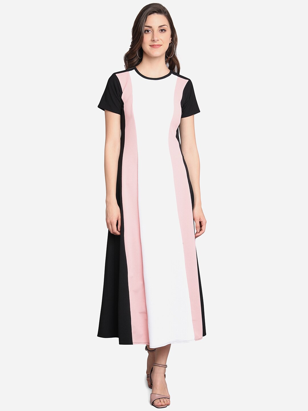 

PURVAJA Women Peach & Black Colourblocked Maxi Dress