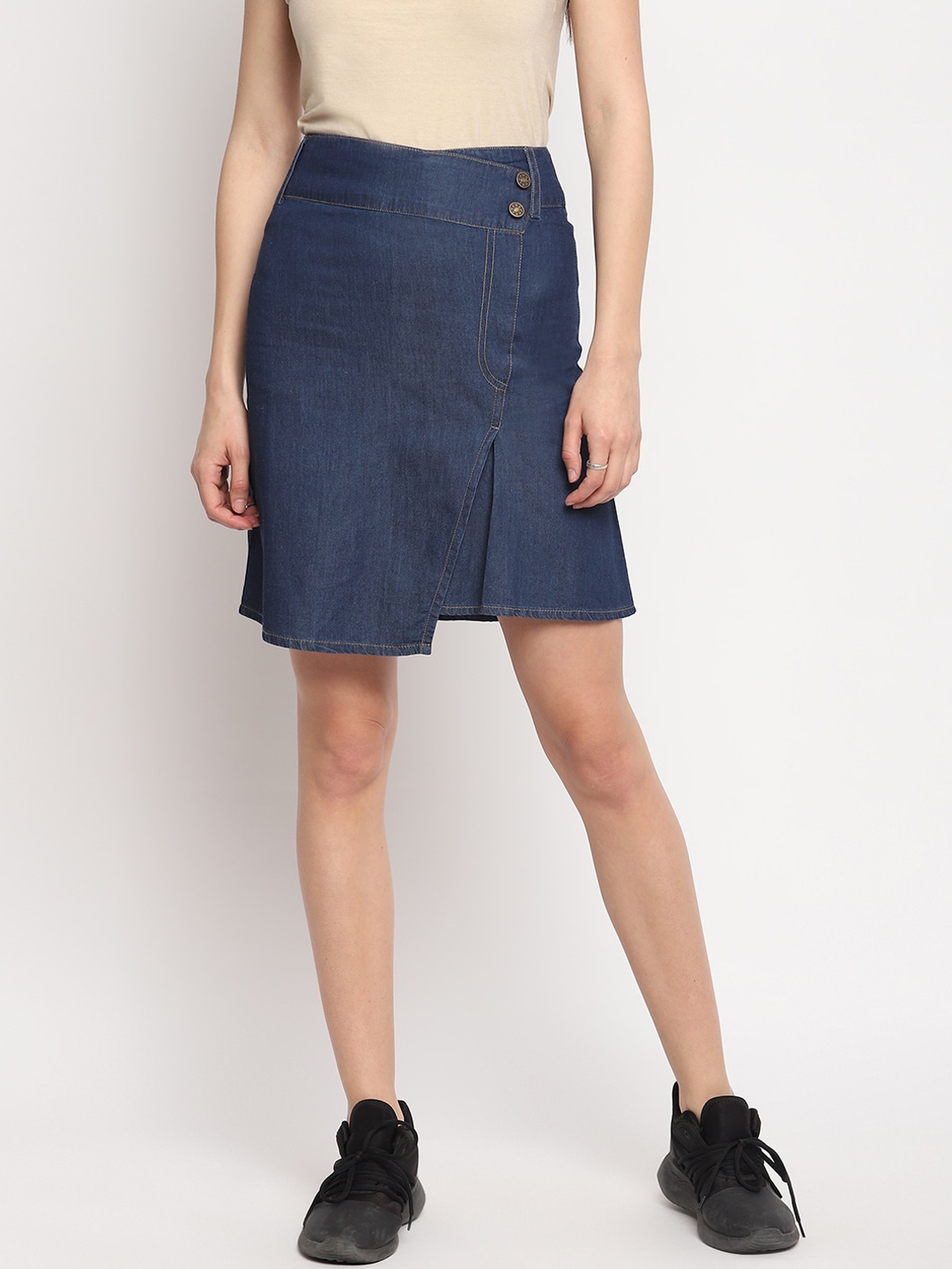 

OTORVA Women Denim Blue Solid Pencil Mini Skirt