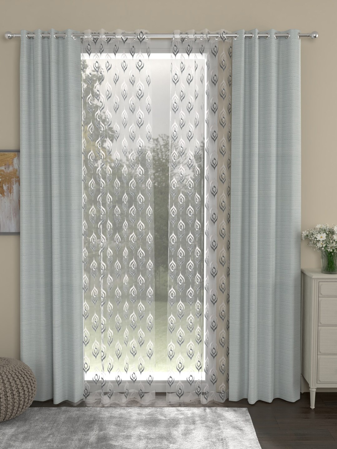 

ROSARA HOME Set Of 4 Grey & Transparent Door Curtains